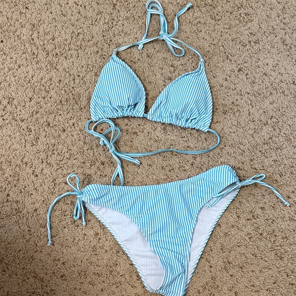 Other - Light Blue & White Stripe Triangle Bikini Two-Piece